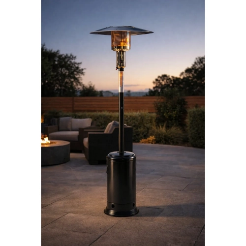 Solara Outdoor Standing Patio Heater in Hammered Black Steel