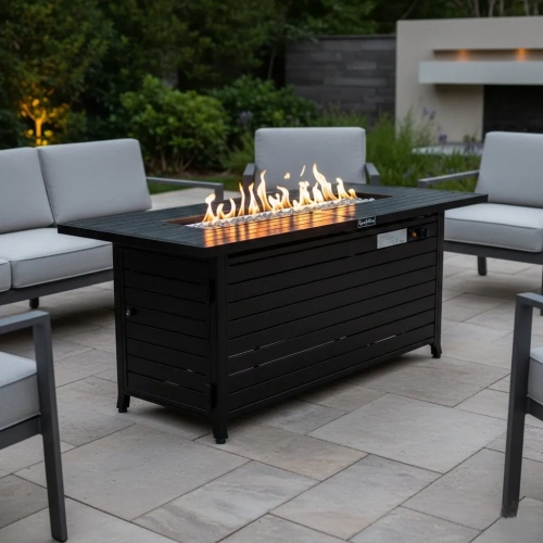 Vista Outdoor Fire Pit Table in Hammered Black Aluminum