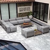 Sunrise 10 Piece Outdoor Sectional Sofa Set in Grey Sunbrella Fabric & Stainless Steel