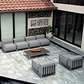 Sunrise 7 Piece Outdoor Sofa Set in Grey Sunbrella Fabric & Stainless Steel