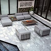 Sunrise 8 Piece Outdoor Sofa Set in Grey Sunbrella Fabric & Stainless Steel