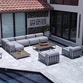 Sunrise 9 Piece Outdoor Sectional Sofa Set in Grey Sunbrella Fabric & Stainless Steel