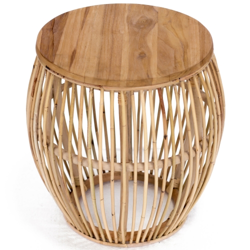 Edgewater Side Table in Rattan & Teak