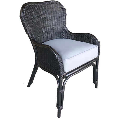 Jordan Wing Ding Chair in Black Rattan & White Fabric (Set of 2)