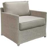 Malio Accent Lounge Chair in White Washed Rattan & Seminyak Sand Fabric