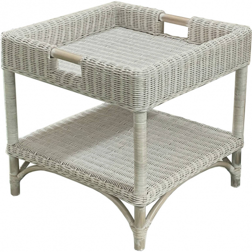 Malio End Table in White Washed Rattan