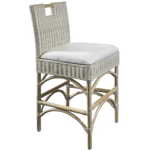 Malio Counter Stool in White Wash Rattan & Off White Fabric (Set of 2)