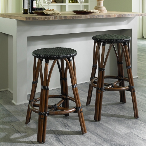 Marseille Bistro Counter Stool in Rattan & Black Weave