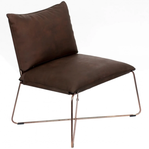 Moderne Lounge Accent Chair in Dark Brown Leather & Copper Iron