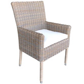 Outdoor Boca Arm Dining Chair in Resin Wicker & White Fabric (Set of 2)