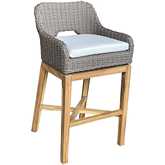 Dunes Outdoor Swivel Bar Stool in Kubu Grey Poly Wicker & White Fabric (Set of 2)