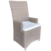 Nico Outdoor Arm Dining Chair in Grey Wicker & White Fabric (Set of 2)