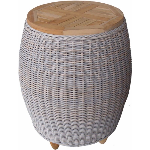 Outdoor Paradise End Table in Kubu Grey Woven Resin with Teak Top