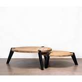 Triangolo Outdoor Nesting Coffee Table Set in Natural & Black Recycled Teak