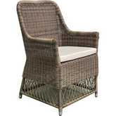 Viceroy Outdoor Arm Dining Chair in Kubu Gray Resin Wicker & White Fabric (Set of 2)