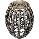 Open Weave Ottoman in Natural Rattan