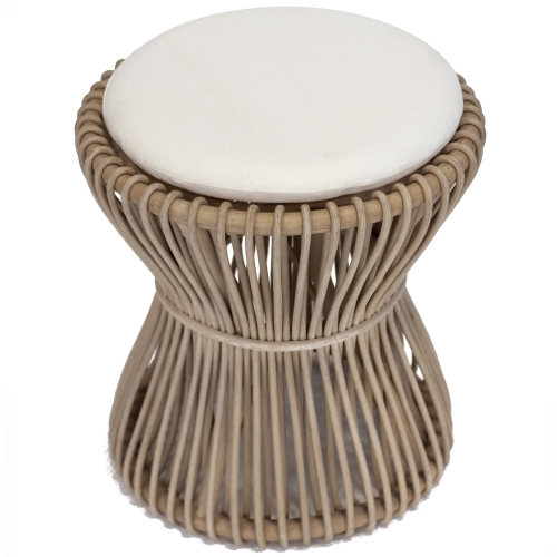 Ranch Stool in Rattan & Twill Fabric