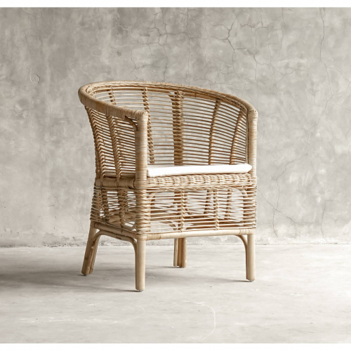 Seaside Dining Chair in Rattan & White Performance Fabric (Set of 2)