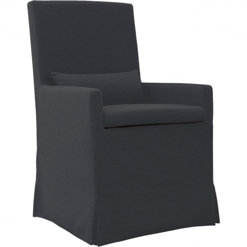 Sandspur Beach Arm Dining Chair in Charcoal Grey Fabric Slipcover (Set of 2)