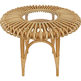 Venice Round End Table in Rattan & Glass