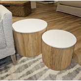 Willow Nesting Coffee Table Set in Natural Rattan & White