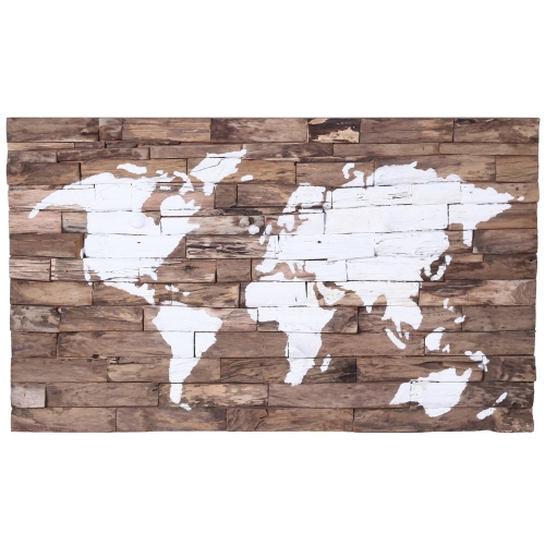 Wood World Map Wall Decor in Salvaged & Recycled Wood