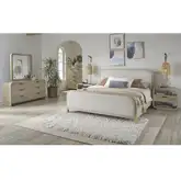Melia King 6 Piece Bedroom Set in Brushed Sand Wood & Neutral Fabric