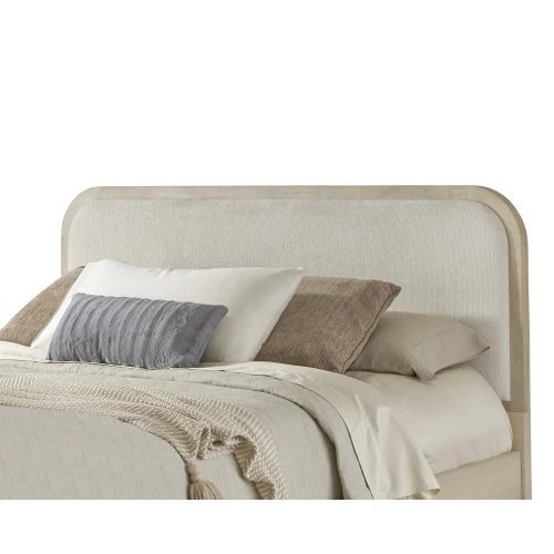 Melia Queen Headboard in Wired Brushed Sand Wood & Neutral Fabric