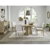 Melia 5 Piece Dining Set in Brushed Sand Wood & Neutral Fabric