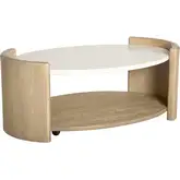 Melia Oval Coffee Cocktail Table with Casters in Brushed Wood & White Quartz