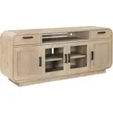 Melia 74" TV Stand Entertainment Unit in Brushed Sand Wood & Glass