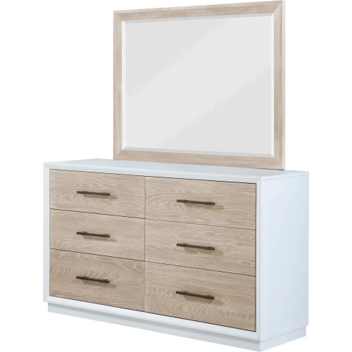 Boca Grande 6 Drawer Dresser & Mirror in Gloss White & Brushed Glazed Oak
