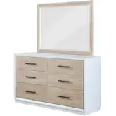 Boca Grande 6 Drawer Dresser & Mirror in Gloss White & Brushed Glazed Oak