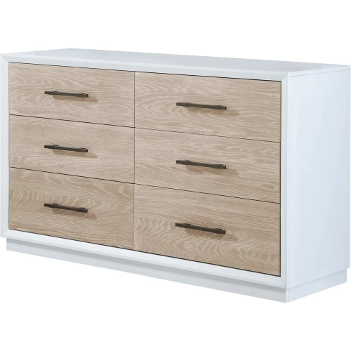 Boca Grande 6 Drawer Double Dresser in Gloss White & Brushed Glazed Oak