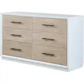 Boca Grande 6 Drawer Double Dresser in Gloss White & Brushed Glazed Oak