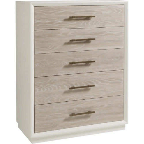 Boca Grande 5 Drawer Chest in Gloss White & Brushed Glazed Sand Oak