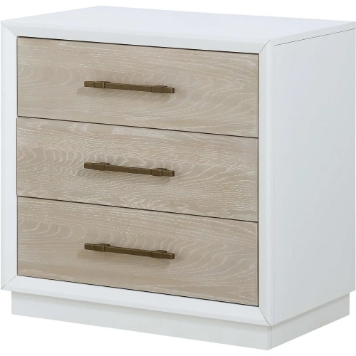 Boca Grande 3 Drawer Nightstand in Gloss White & Brushed Glazed Oak