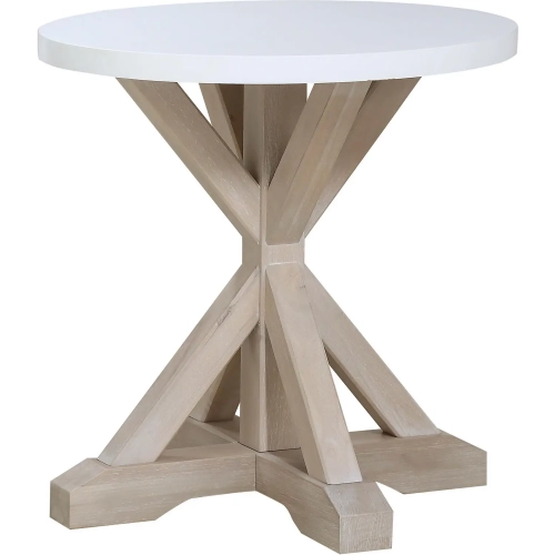 Boca Grande Round Side Table Nightstand in Gloss White & Brushed Glazed Oak