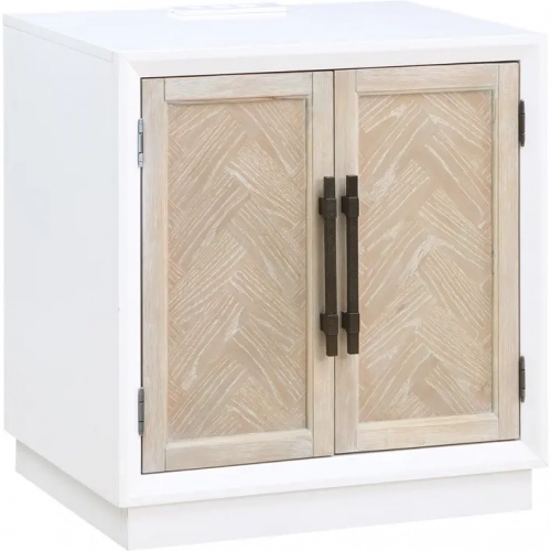 Boca Grande 2 Door Cabinet with USB in Gloss White & Brushed Sand Oak