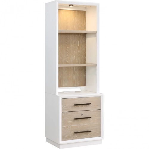 Boca Grande Drawer File Cabinet & Hutch in Gloss White & Brushed Sand Oak