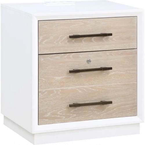 Boca Grande 3 Drawer File Cabinet with USB in Gloss White & Brushed Sand Oak