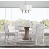 Boca Grande 5 Piece Dining Set in White Wood, White Rattan, Fabric & Abaca