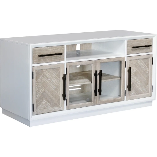 Boca 60" TV Stand Entertainment Console in Gloss White & Brushed Sand Oak