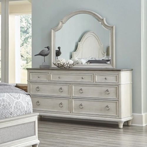 Sonoma Dresser & Mirror in Wire Brushed Grey & Antique Weathered White