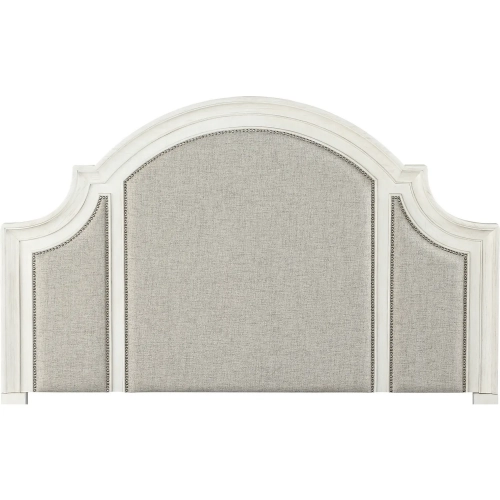 Sonoma Queen Headboard in Weathered White Wood & Neutral Fabric