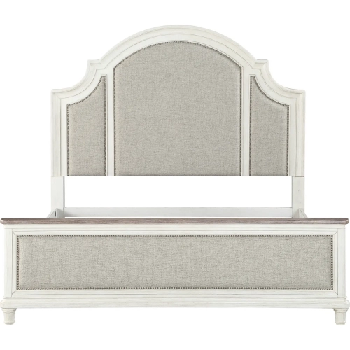Sonoma King Bed in Weathered White Wood & Neutral Fabric
