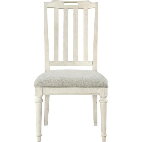 Sonoma Slat Back Dining Chair in Weathered White & Neutral Fabric(Set of 2)