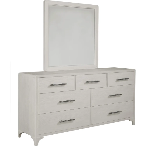 Abaco 6 Drawer Dresser & Mirror in Wire Brushed Whiter Oak Veneer