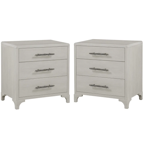 Abaco 3 Drawer Nightstand with USB in Wire Brushed White Oak Veneer (Set of 2)