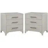 Abaco 3 Drawer Nightstand with USB in Wire Brushed White Oak Veneer (Set of 2)